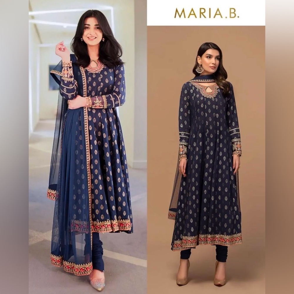 Maria. B. Navy Blue Embroidered Anarkali Suit